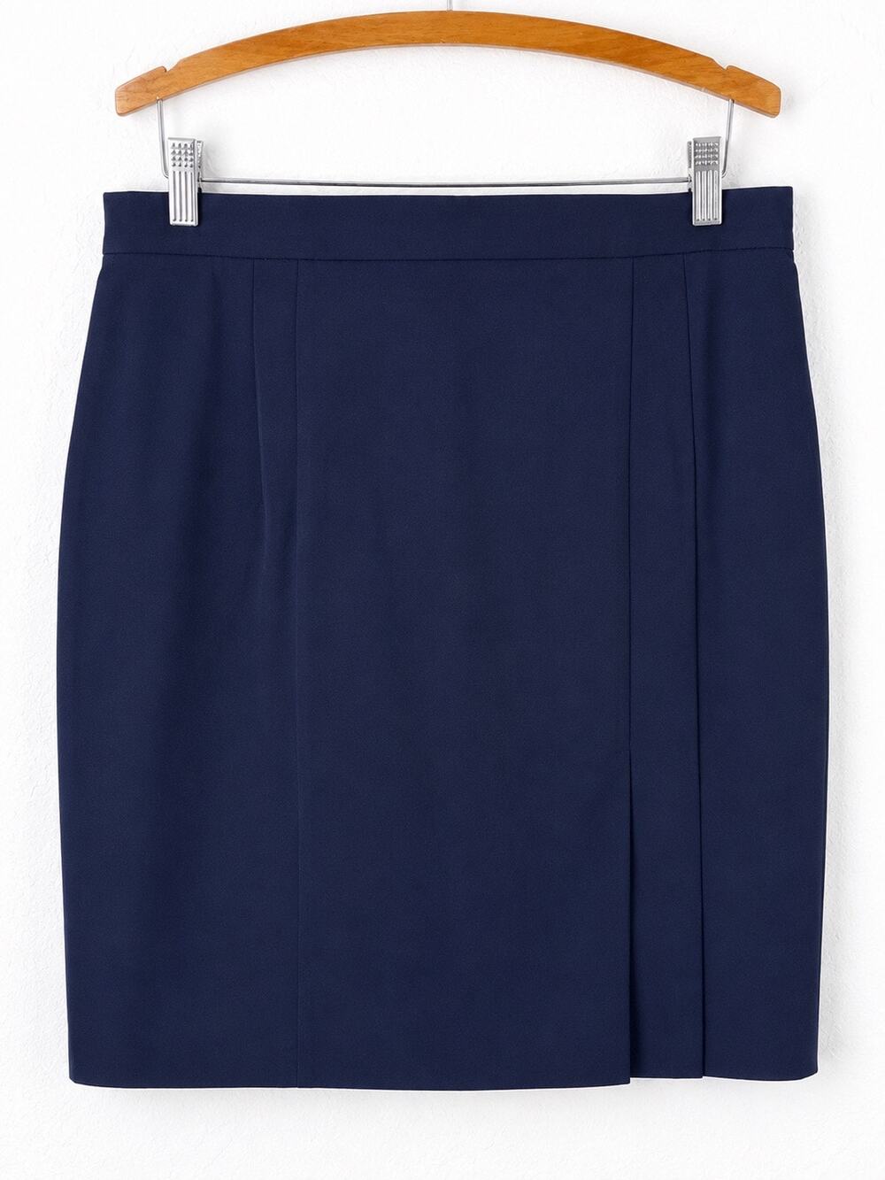Vintage ESCADA Margaretha Ley Navy Wool Pencil Skirt German 44 US 14 Luxury
